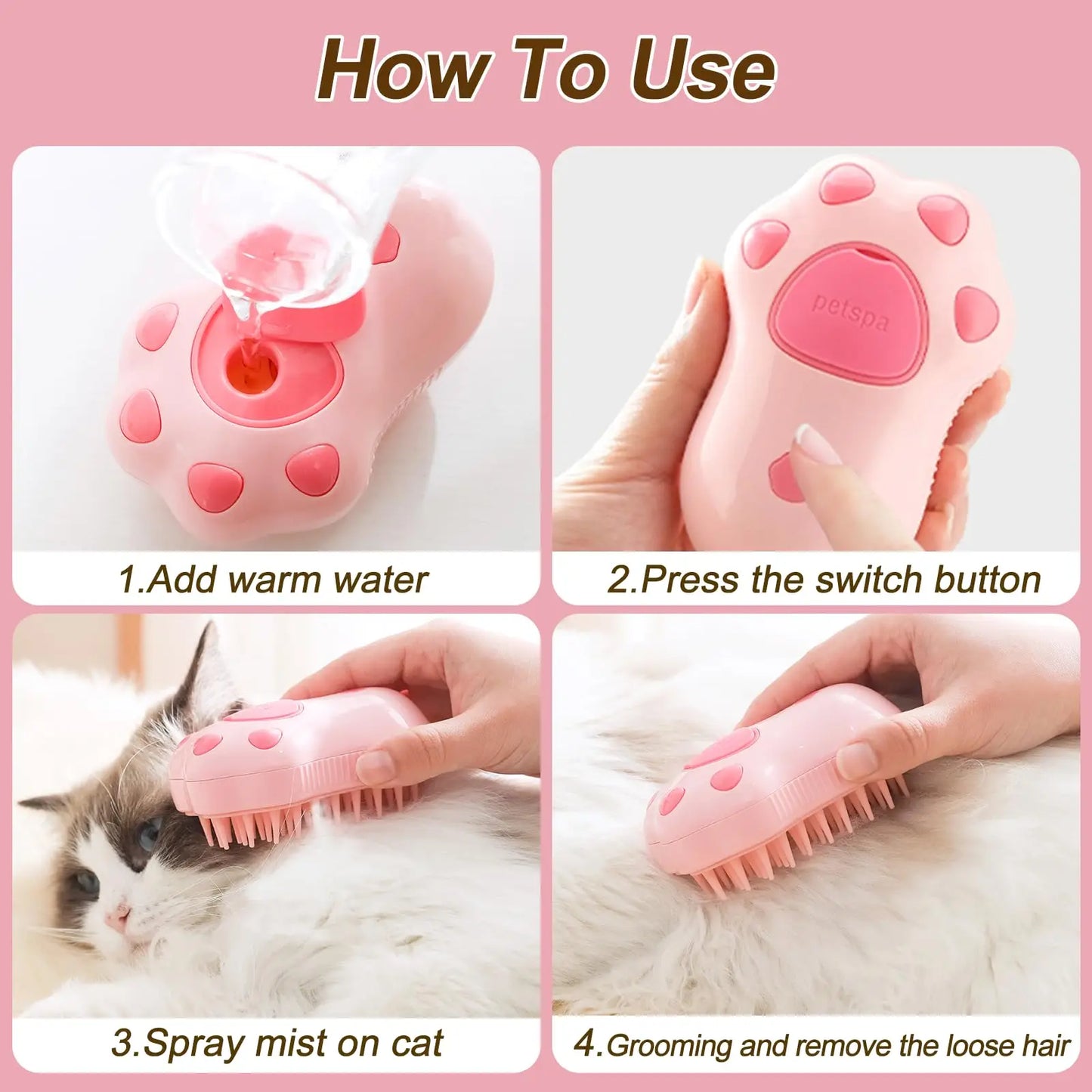 Brosse pour animaux de compagnie 3 en 1, brosse à vapeur pour chat